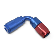 Load image into Gallery viewer, Russell Performance 3/8in SAE Quick Disc Female to -6 Hose Red/Blue 90 Degree Hose End