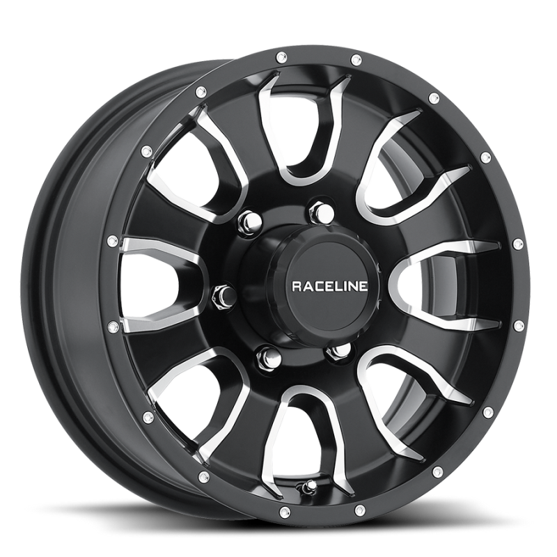 Raceline 860M Mamba 16x6in / 6x139.7 BP / 0mm Offset / 4.25mm Bore - Black & Machined Wheel