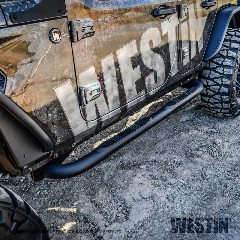 Westin 18-22 Jeep Wrangler JLU 4dr. E-Series 3 Nerf Step Bars - Tex. Blk