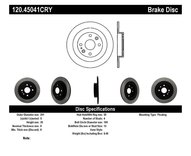 Centric 94-05 Mazda Miata MX-5/92-95 MX-3 (Normal Suspension) Rear Premium Brake Cryo Rotor