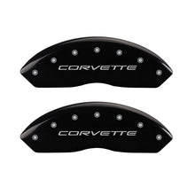 Load image into Gallery viewer, MGP 4 Caliper Covers Engraved Front C5/Corvette Engraved Rear C5/Z06 Black finish silver ch