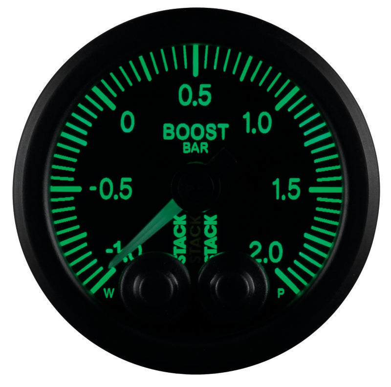 Autometer Stack 52mm -1 to +2 Bar (Incl T-Fitting) Pro-Control Boost Pressure Gauge - Black