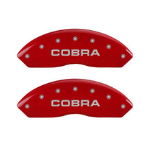 Load image into Gallery viewer, MGP 4 Caliper Covers Engraved Front Cobra Engraved Rear Snake Red finish silver ch