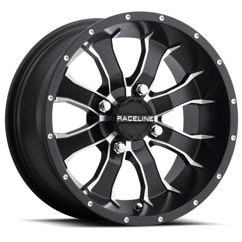 Raceline A77 Mamba 14x7in / 4x115 BP / 10mm Offset / 80.3mm Bore - Black & Machined Wheel