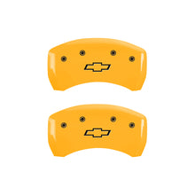 Load image into Gallery viewer, MGP 4 Caliper Covers Engraved Front &amp; Rear Bowtie Yellow Finish Black Char 2000 Chevrolet Camaro