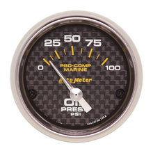 Load image into Gallery viewer, Autometer Marine Carbon Fiber 2-1/16in 100PSI Electric Oil Pressure Gauge