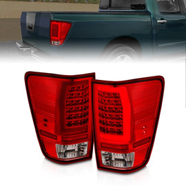 ANZO 04-15 Nissan Titan Full LED Taillights Chrome Housing Red/Clear Lens