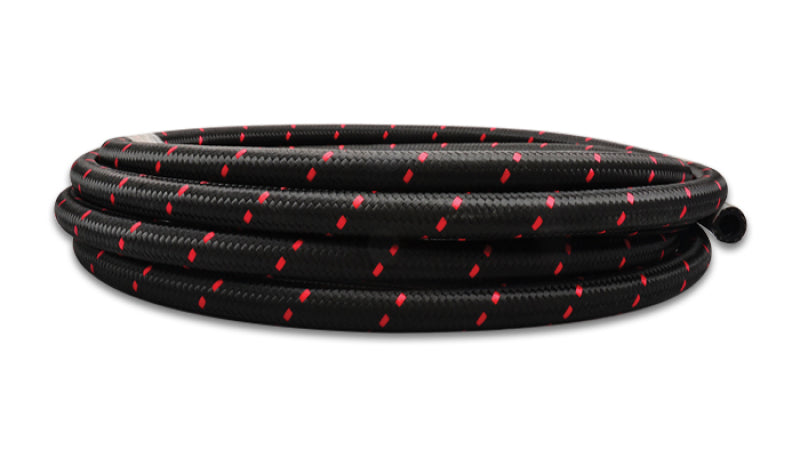 Vibrant -12 AN Two-Tone Black/Red Nylon Braided Flex Hose (20 foot roll)