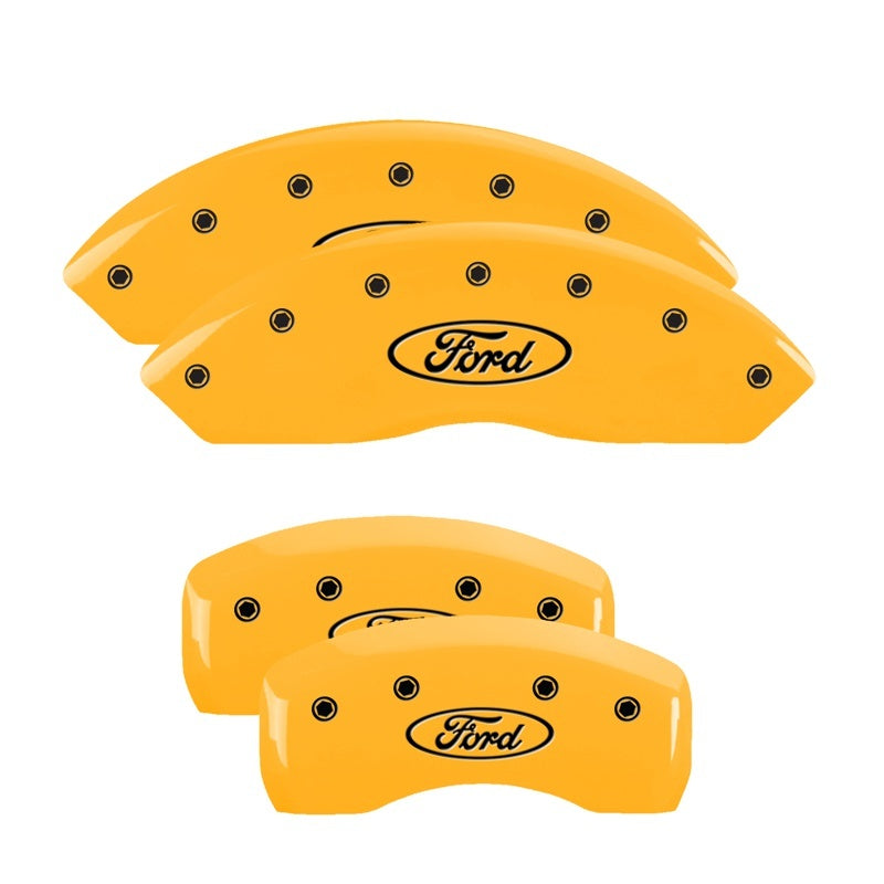 MGP 4 Caliper Covers Engraved Front & Rear Oval logo/Ford Yellow finish black ch