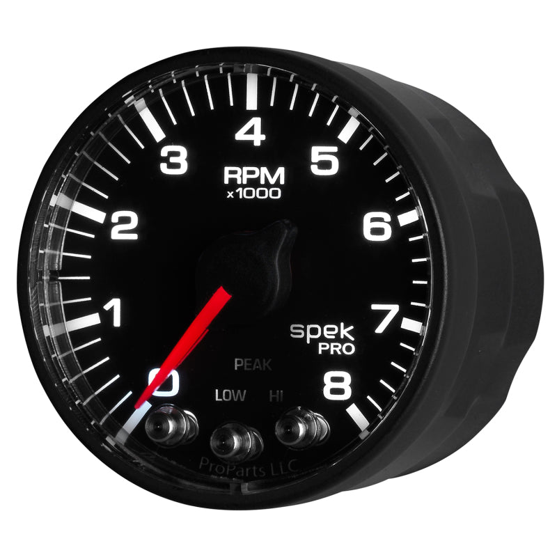 Autometer Spek-Pro Black 2 1/16 inch 8K RPM Tach w/ Shift Light and Peak Memory