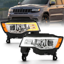 Load image into Gallery viewer, ANZO 2017-2018 Jeep Grand Cherokee Projector Headlights w/ Plank Style Switchback - Chrome w/ Amber