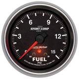 Autometer Sport-Comp II Fuel Pressure Gauge 2 5/8in 15PSI Stepper Motor w/ Peak & Warn