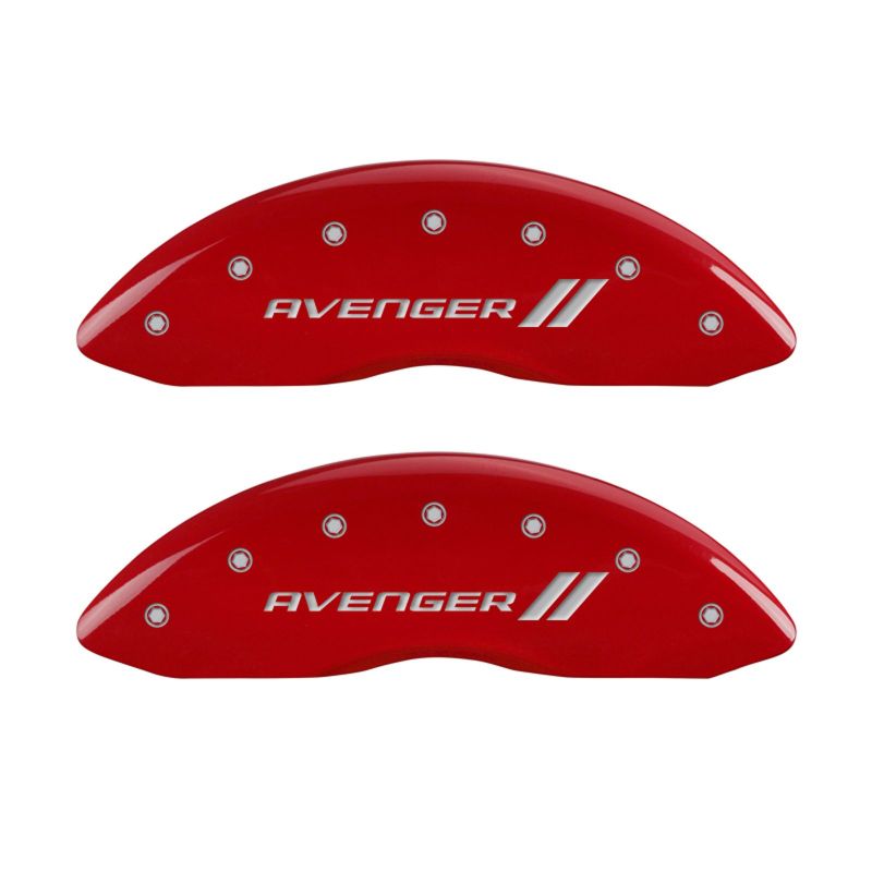 MGP 4 Caliper Covers Engraved Front & Rear With stripes/Avenger Red finish silver ch