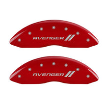 Load image into Gallery viewer, MGP 4 Caliper Covers Engraved Front &amp; Rear With stripes/Avenger Red finish silver ch