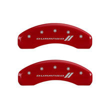 Load image into Gallery viewer, MGP 4 Caliper Covers Engraved Front &amp; Rear With stripes/Durango Red finish silver ch