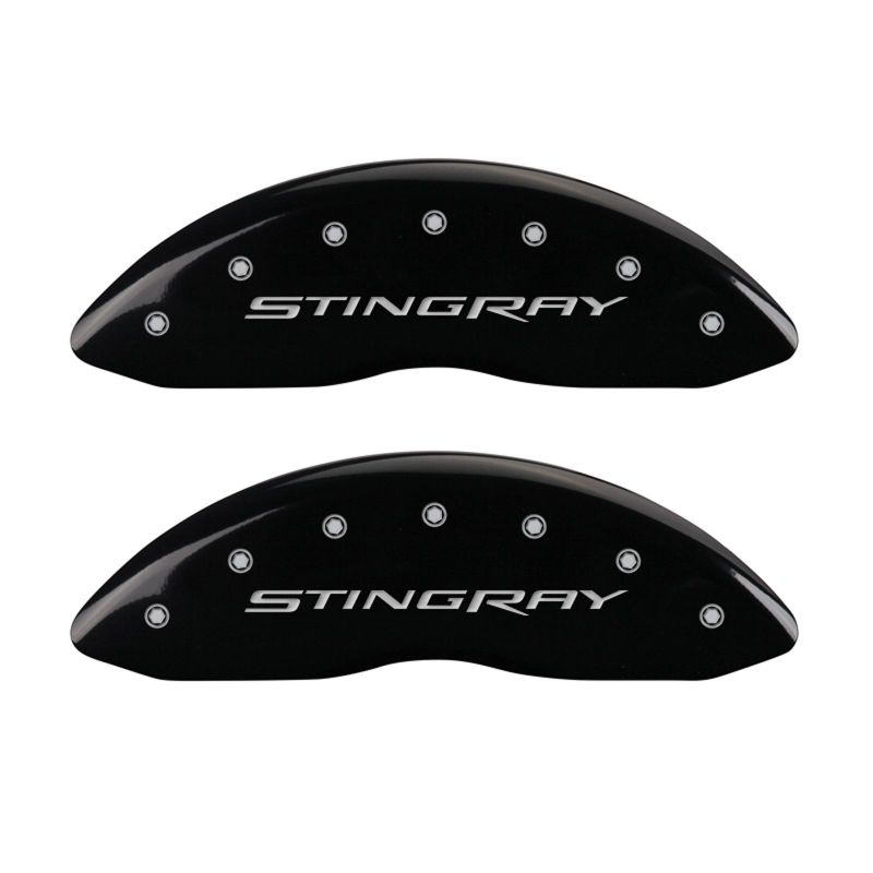 MGP 4 Caliper Covers Engraved Front & Rear Stingray Black finish silver ch