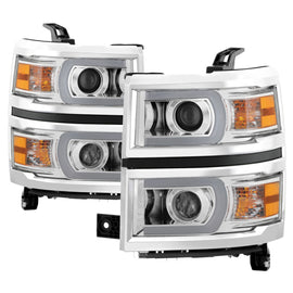 xTune Chevy Silverado 1500 14-15 Projector Headlights Light Bar DRL Chrome PRO-JH-CS14-LBDRL-C