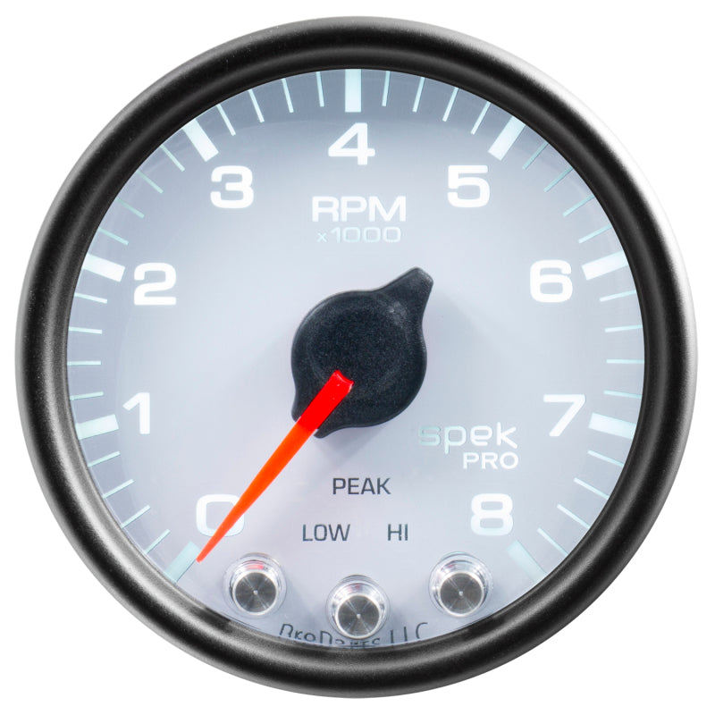 Autometer Spek-Pro Gauge Tach 2 1/16in 8K Rpm W/ Shift Light & Peak Mem Wht/Blk