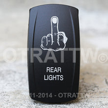 Load image into Gallery viewer, Spod Rocker Rear Lights using middle finger graphic Switch