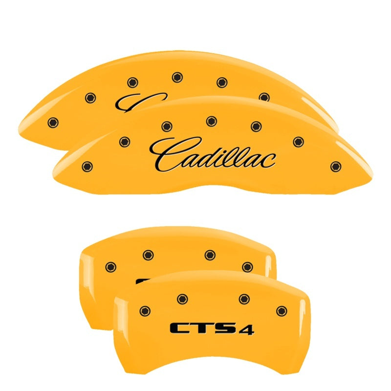 MGP 4 Caliper Covers Engraved Front & Rear Cursive/Cadillac Yellow finish black ch