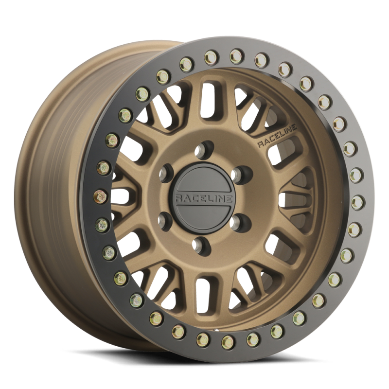 Raceline RT951B Ryno 17x9in/8x165.1 BP/-12mm Offset/130.81mm Bore - Bronze & BLK Ring Beadlock Wheel