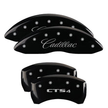 Load image into Gallery viewer, MGP 4 Caliper Covers Engraved Front &amp; Rear Cursive/Cadillac Black finish silver ch