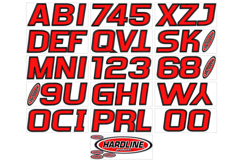 Hardline Boat Lettering Registration Kit 3 in. - 700 Red/Black