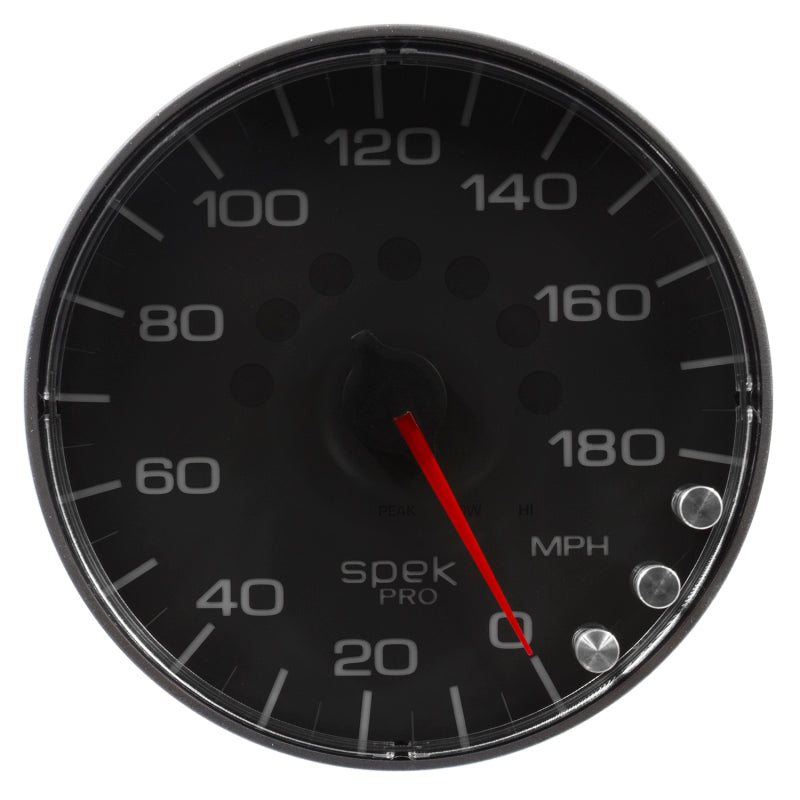 Autometer Spek-Pro Gauge Speedometer 5in 180 Mph Elec. Programmable Black/Black