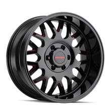 Load image into Gallery viewer, Mayhem 8110 Tripwire 20x9 / 5x139.7 BP / 18mm Offset / 110mm Hub Black w/ Prism Red Wheel