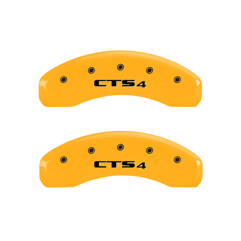 MGP 4 Caliper Covers Engraved Front Cursive/Cadillac Engraved Rear CTS4 Yellow finish black ch