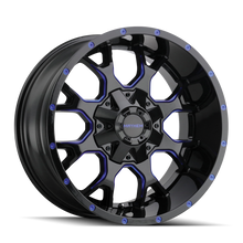 Load image into Gallery viewer, Mayhem 8015 Warrior 20x10 / 6x135 BP / -25mm Offset / 106mm Hub Black w/ Prism Blue Wheel