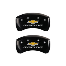 Load image into Gallery viewer, MGP 4 Caliper Covers Engraved Front &amp; Rear Chevy racing Black finish silver ch