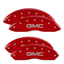 Load image into Gallery viewer, MGP 4 Caliper Covers Engraved Front &amp; Rear GM Style/Hybrid Red finish silver ch