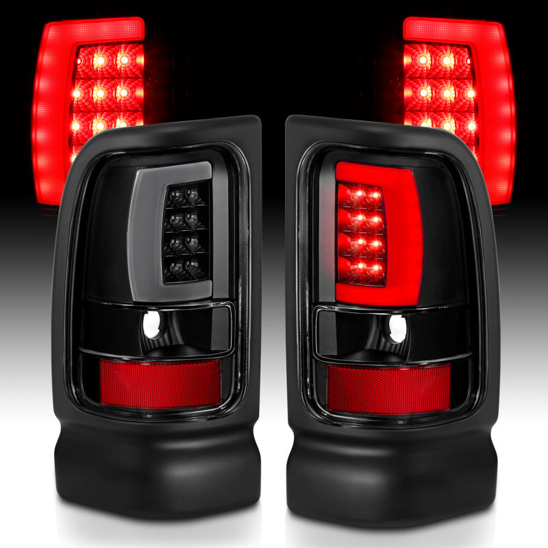 ANZO 1994-2001 Dodge Ram 1500 LED Taillights Plank Style Black w/Clear Lens