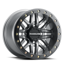 Load image into Gallery viewer, Raceline A91G Ryno 14x7in/4x137 BP/10mm Offset/110.18mm Bore - Gunmetal &amp; Black Ring Beadlock Wheel