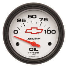 Load image into Gallery viewer, AutoMeter Gauge Oil Pressure 2-5/8in. 100PSI Electric Chevy Red Bowtie White