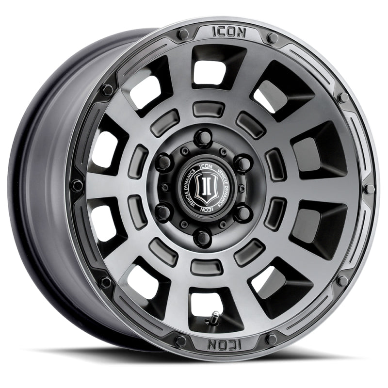 ICON Thrust 17x8.5 6x5.5 25mm Offset 5.75in BS 95.1mm Bore Smoked Satin Black Wheel