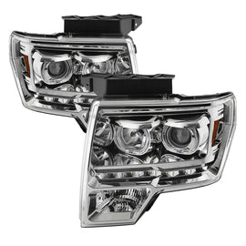 xTune Ford F150 09-14 Projector Headlights Halogen Model Only LED Halo Chrome PRO-JH-FF15009-CFB-C
