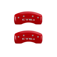 Load image into Gallery viewer, MGP 4 Caliper Covers Engraved Front Cursive/Cadillac Engraved Rear CTS4 Red finish silver ch