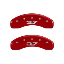 Load image into Gallery viewer, MGP 4 Caliper Covers Engraved Front 2015/Mustang Engraved Rear 2015/37 Red finish silver ch