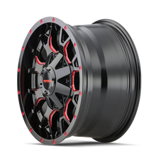 Load image into Gallery viewer, Mayhem 8015 Warrior 18x9 / 6x135 BP / -12mm Offset / 106mm Hub Black w/ Prism Red Wheel