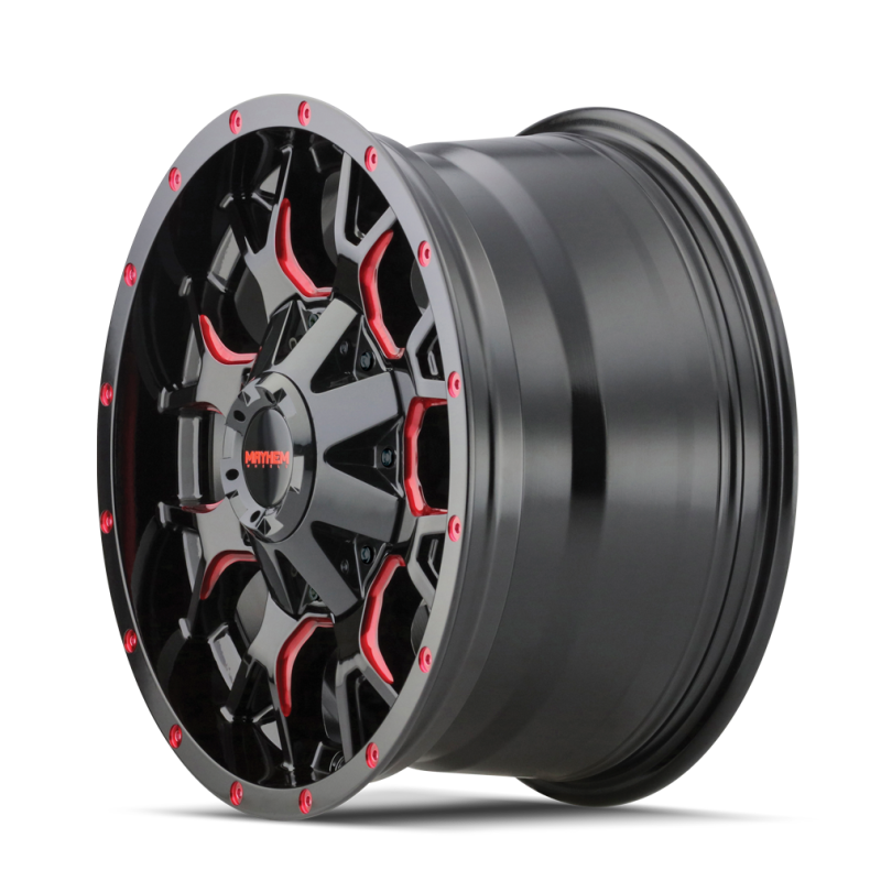 Mayhem 8015 Warrior 17x9 / 8x165.1 BP / 18mm Offset / 130.8mm Hub Black w/ Prism Red Wheel