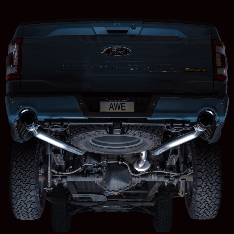 AWE Tuning 2021+ Ford F-150 Tremor (w/ Bumper Cutouts) 0FG Resonated Catback - Diamond Black Tips