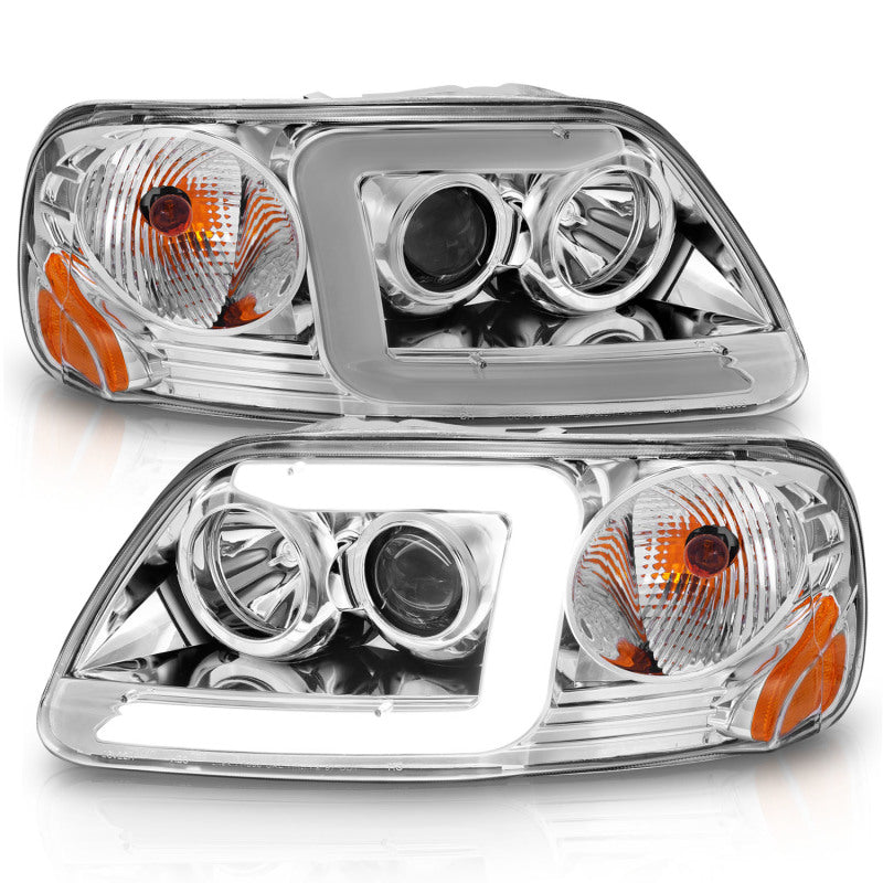 ANZO 1997-2003 Ford F-150 Projector Headlights w/ Light Bar Chrome Housing