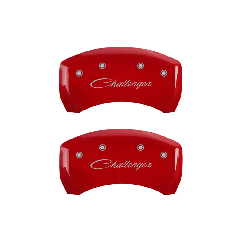 MGP 4 Caliper Covers Engraved Front & Rear Cursive/Challenger Yellow finish black ch