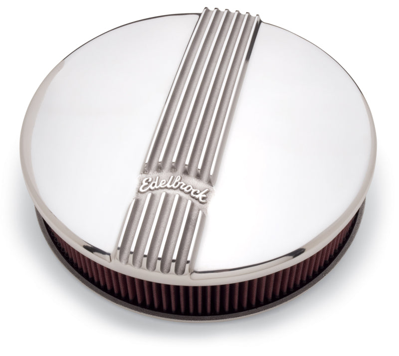 Edelbrock Air Cleaner Classic Series Round Aluminum Top Cloth Element 14In Dia X 3 9In Polished