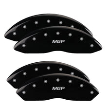 Load image into Gallery viewer, MGP 4 Caliper Covers Engraved Front &amp; Rear MGP Black Finish Silver Char 2014 Chevrolet Express 2500