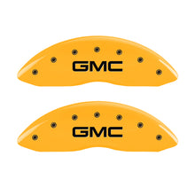 Load image into Gallery viewer, MGP 4 Caliper Covers Engraved Front &amp; Rear GMC Yellow Finish Black Char 2008 GMC Envoy