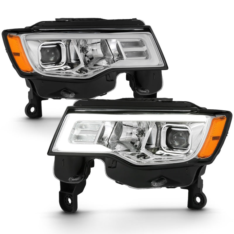 ANZO 2017-2018 Jeep Grand Cherokee Projector Headlights w/ Plank Style Switchback - Chrome w/ Amber