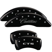 Load image into Gallery viewer, MGP 4 Caliper Covers Engraved Front &amp; Rear Cursive/Cadillac Black finish silver ch